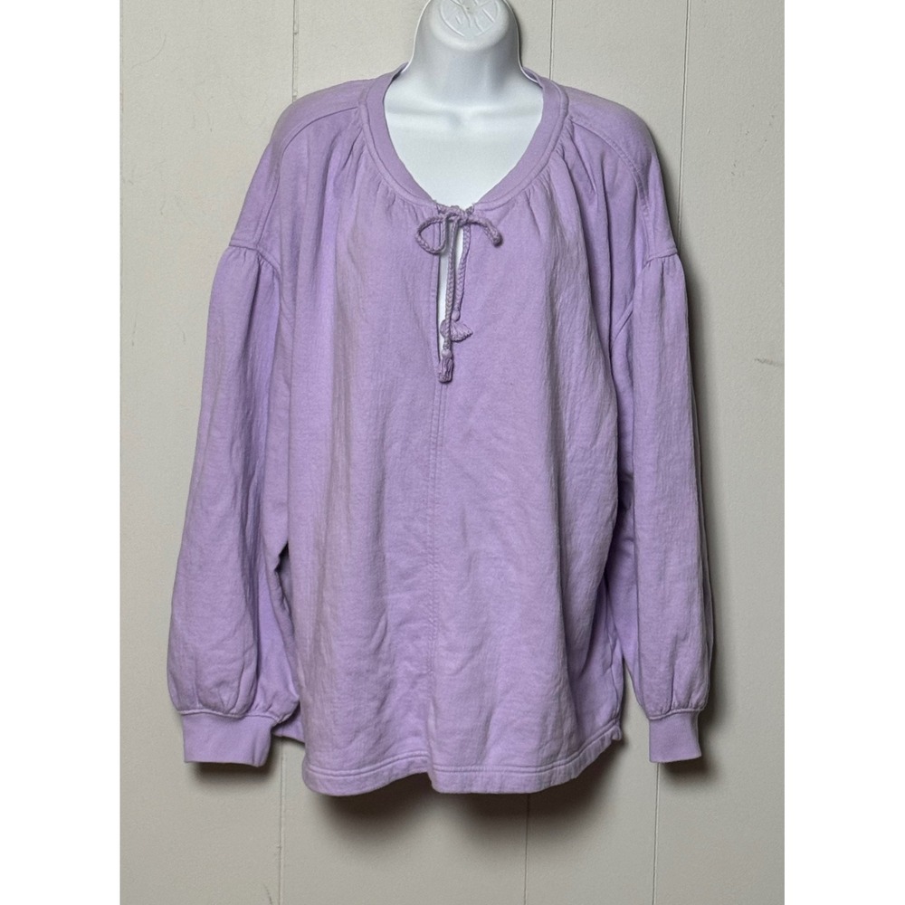 Aerie Always and Forever Real Oversized Lavender Purple Tie Neck Sweatshirt Sz M